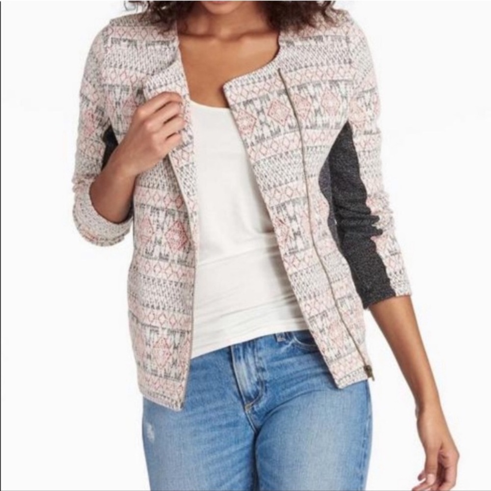 Lucky Brand Tribal Jacquard Jacket Large Red Black Pattern NWOT Boho